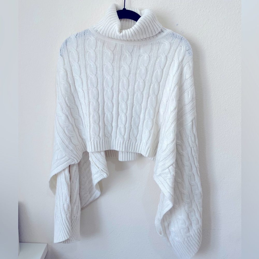 White turtle neck knit sweater, crop top.